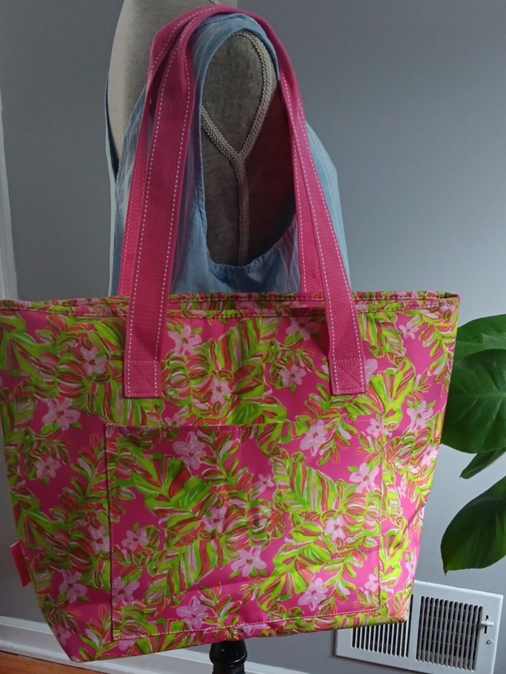 Lilly Pulitzer Pink Tote with Lime Leaf & Floral Print